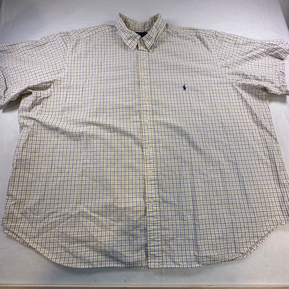 Polo Ralph Lauren Mens 5XB Big Tall Shirt Classic Fit Check Short Sleeve Yellow